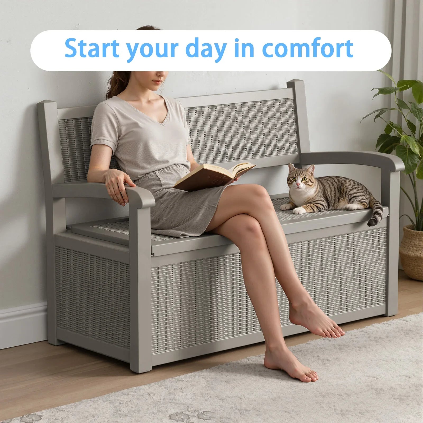 Weatherproof Resin Outdoor Storage Bench With Rattan Look