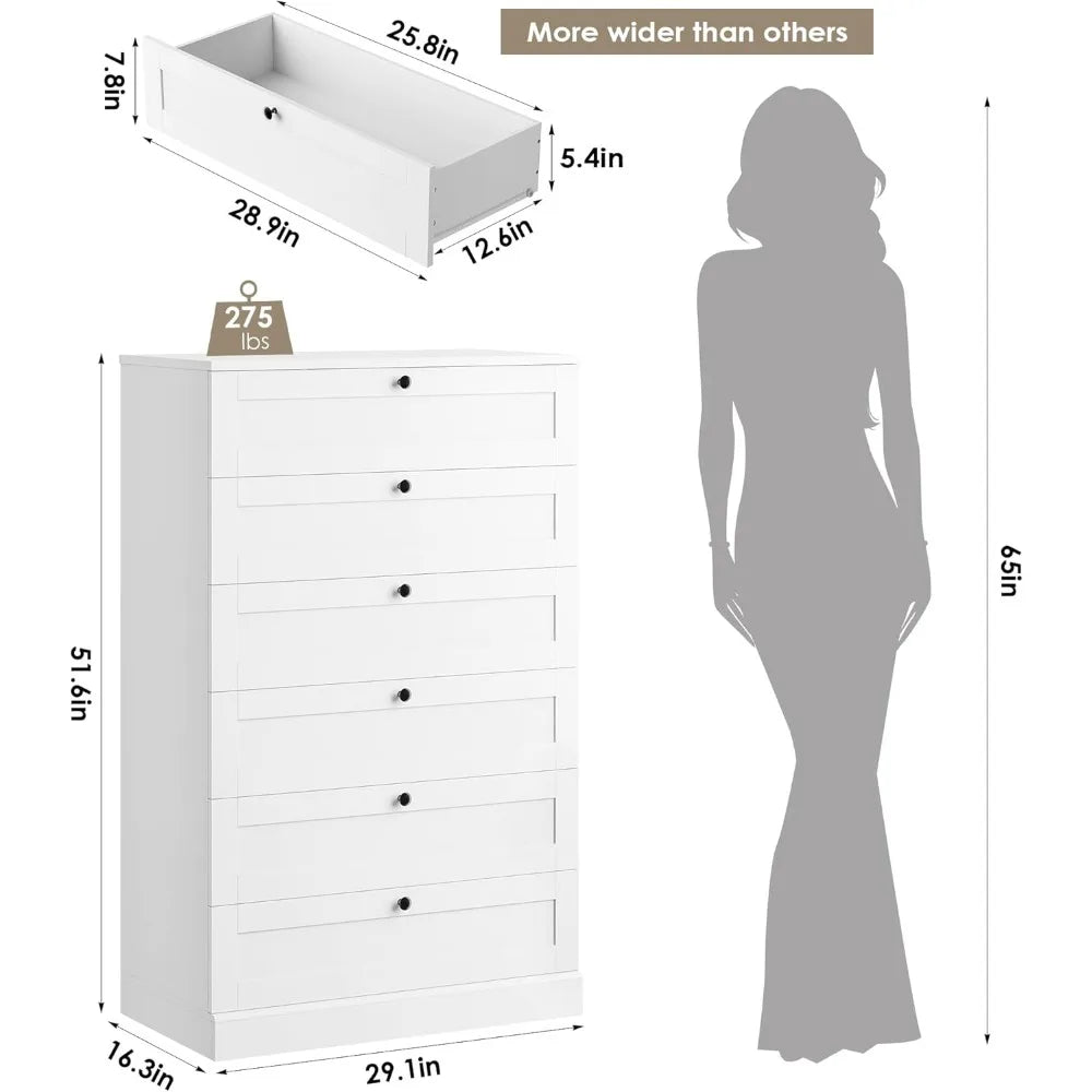 Exquisite 6-Drawer Dresser For Bedroom, Modern Vertical Storage