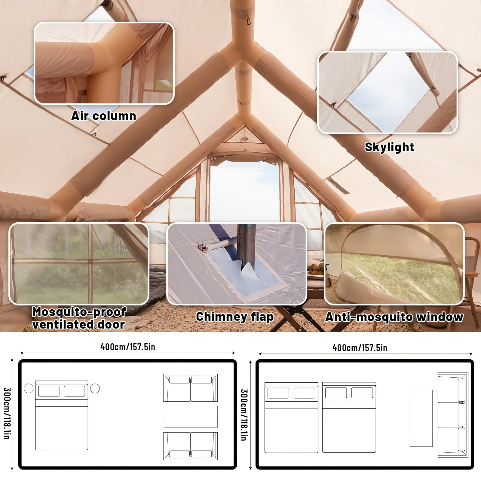 Inflatable Camping Tent With Skylight And Breathable Mesh