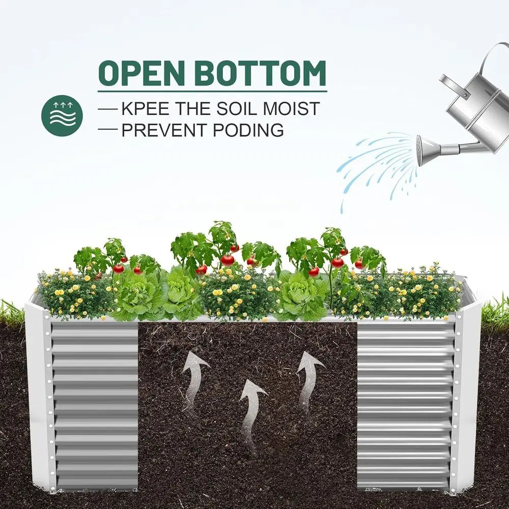 Galvanized Metal Raised Garden Bed for Vegetables Durable Outdoor Planter