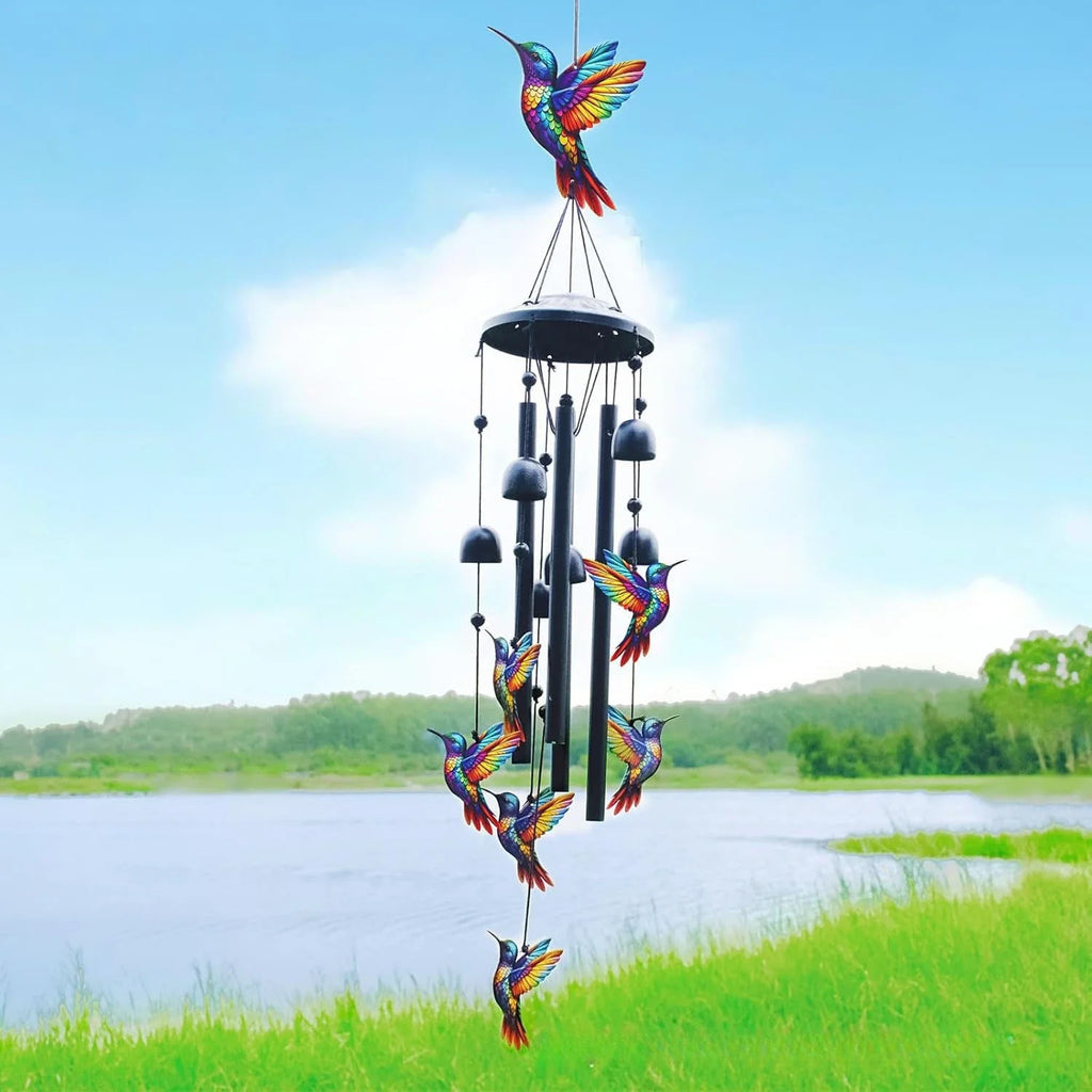 Lucky Wind Chime Garden Decor With Gradient Bird Ornament