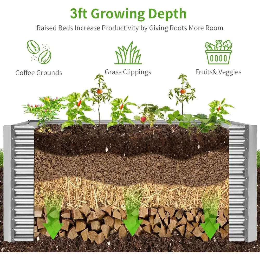 Galvanized Metal Raised Garden Bed for Vegetables Durable Outdoor Planter