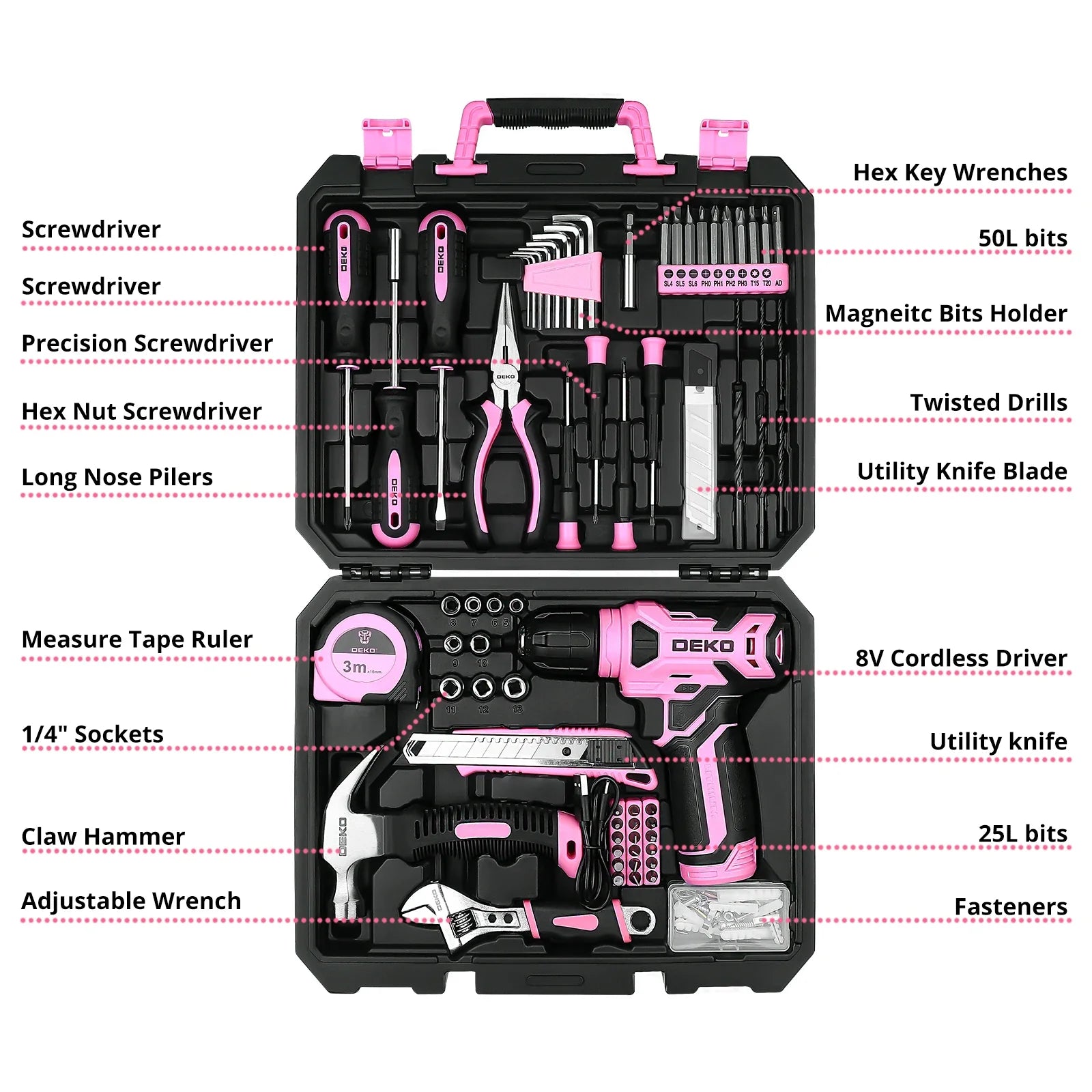 DEKO 126-Piece Power Tool Combo Kit With 8V Cordless Drill