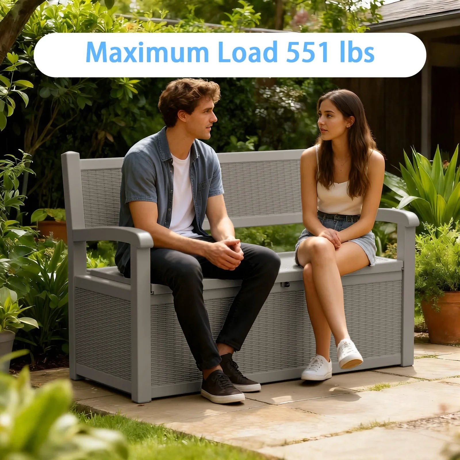 Weatherproof Resin Outdoor Storage Bench With Rattan Look