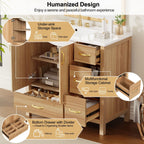 36" Bathroom Vanity, 2 Soft Close Doors, 4 Soft Close Drawers, Adjustable Shelf, Storage Cabinet - Acacia Wood