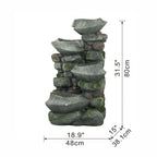 Indoor Outdoor Stone Water Fountain, 4 Tier Polyresin Cascading Rock Bowl Freestanding Fountain With LED Ligh - Gray