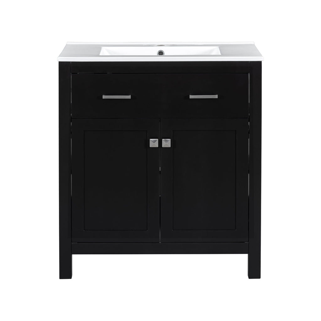 Bathroom Vanity With Ceramic Sink, Modern Single Bathroom Cabinet With 2 Doors And A Shelf, Soft Close Doors