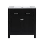 Bathroom Vanity With Ceramic Sink, Modern Single Bathroom Cabinet With 2 Doors And A Shelf, Soft Close Doors