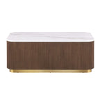 Rectangle Cocktail Table Genuine Accent Plinth Base Living Room - Brown / Gold / White
