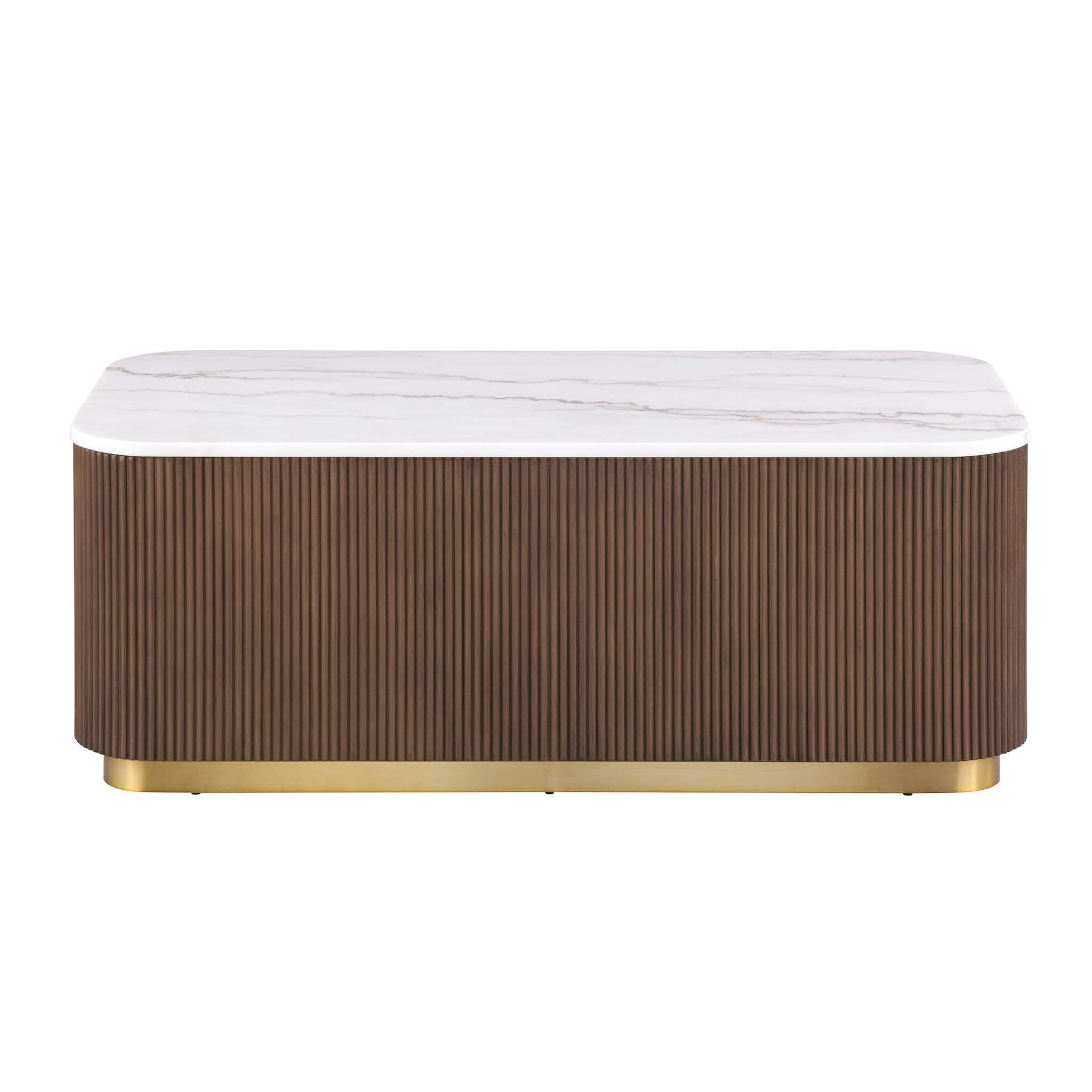 Rectangle Cocktail Table Genuine Accent Plinth Base Living Room - Brown / Gold / White