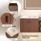 Soft Close Doors Bathroom Vanity With Small Storage Shelves, 24" And 12" Combination Cabinet - Reddish Brown