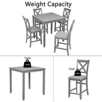 5 Piece Dining Table Set, Wooden Dining Square Table Set For 4