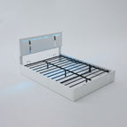 Upholstered Platform Bed Frame With Adjustable LED Headboard, USB C-Charging, Hydraulic Lift