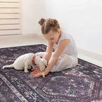Maval - 5' X 8' Washable Area Rug - Black / Burgundy