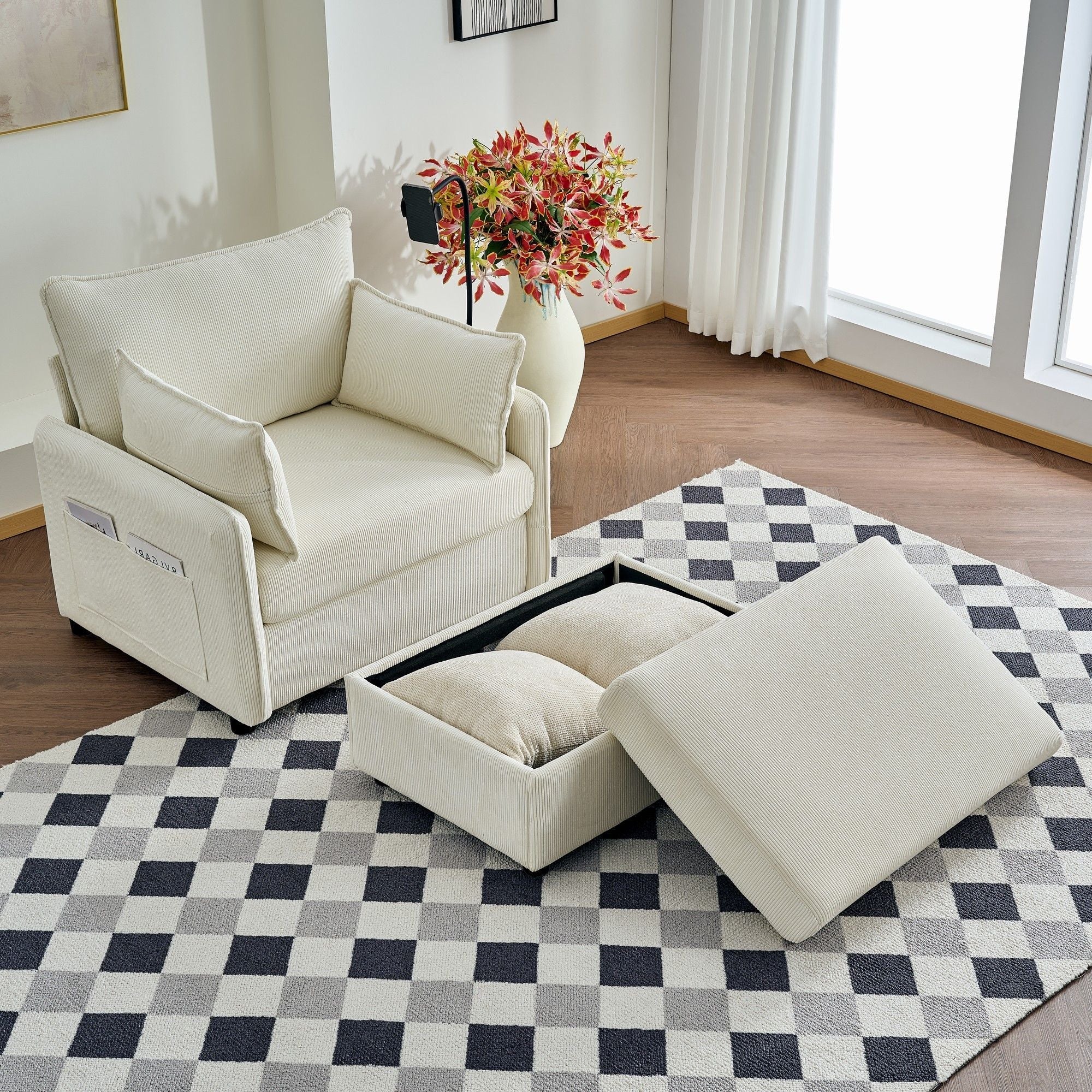 Comfy Oversized Chaise Lounge Chair With Ottoman And Storage