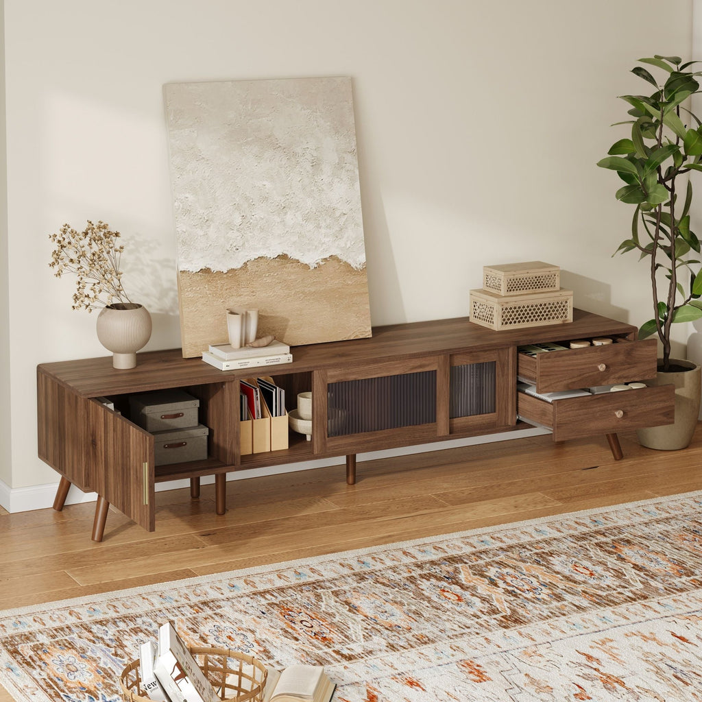 Doors TV Stand For TVs Up To 85", Entertainment Center With Storage Cabinets, TV Media Console Table For Living Room - Natural