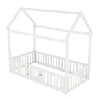 Wood House Bed With Fence And Door