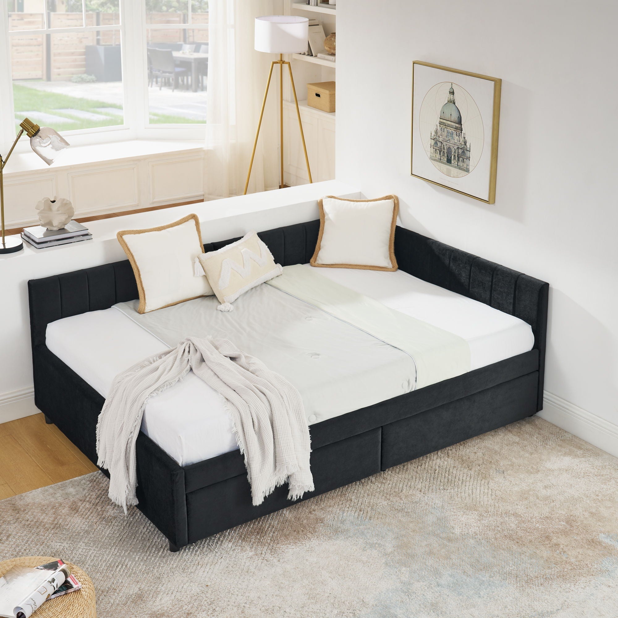 Upholstered Tufted Daybed Frame With Storage Drawers