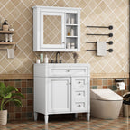 Bathroom Vanity With Top Sink, 2 Doors And 3 Drawers, Freestanding Set With Mirror Cabinet