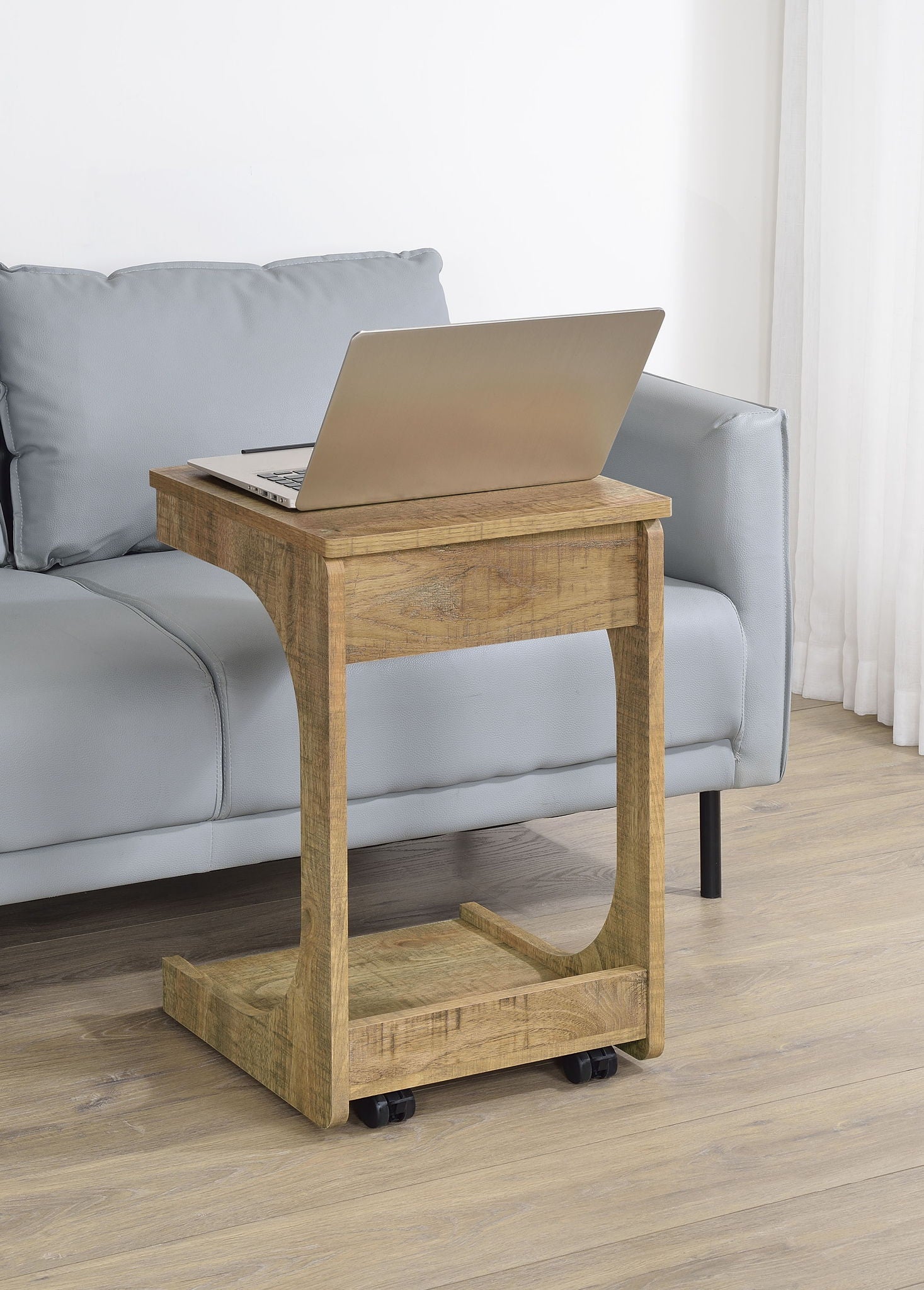 Ralston C-Shaped Lift-Top Sofa Side Table With Casters Mango