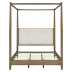 Queen Canopy Bed Frame With Upholstered Headboard - Brown
