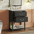 Wave Design Bathroom Vanity With Sink, 2 Drawers And Open Shelf
