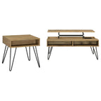 Fanning 2-piece Lift Top Coffee and End Table Set Golden Oak