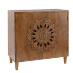 2 Door Accent Storage Cabinet With Floral Design, Sideboard For Living Room - Dark Brown