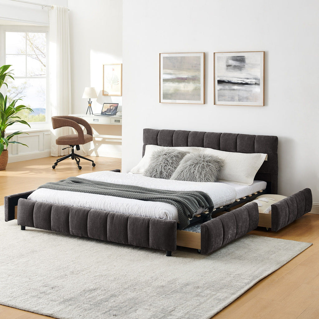 Modern Platform Bed Frame With Thick Fabric
