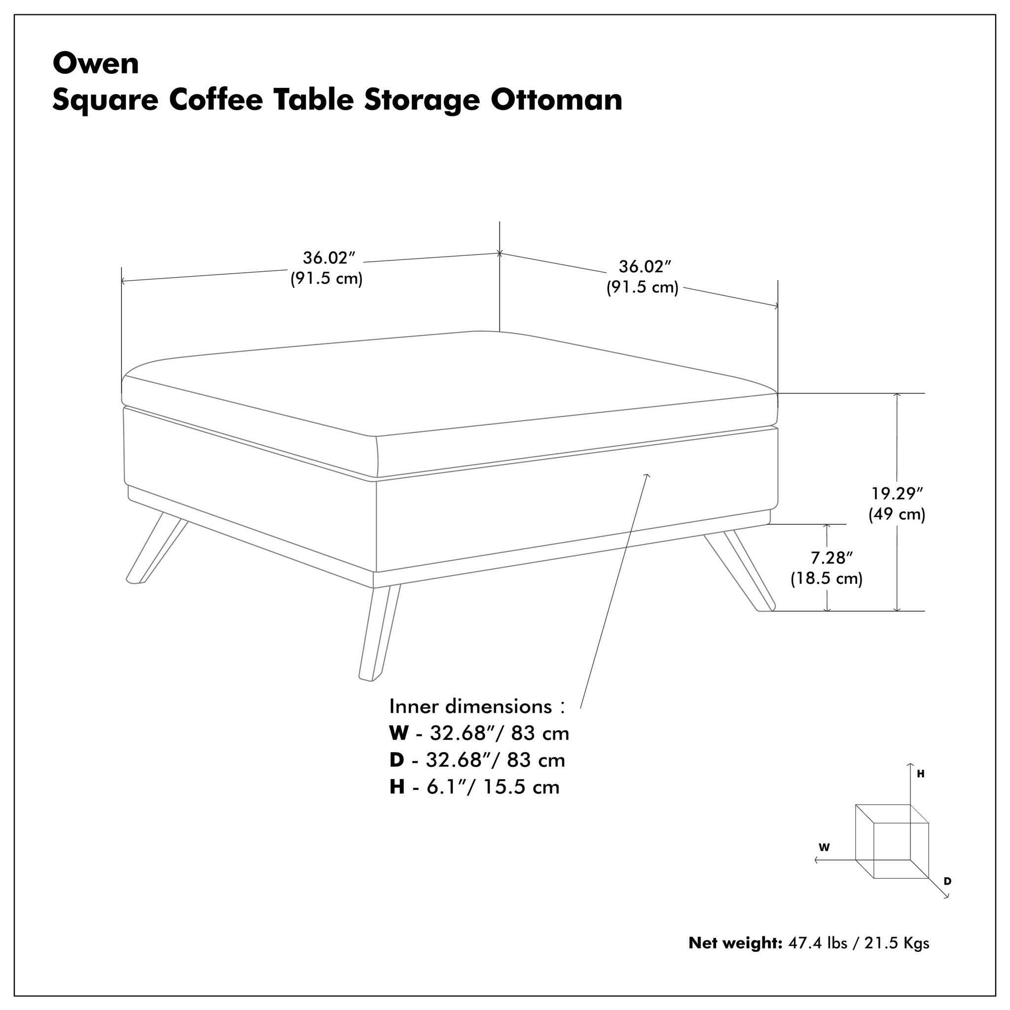 Owen - Square Coffee Table Storage Ottoman - Slate Gray