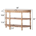 Handcrafted Console Table With Hand Woven Trim, 3 Tier Storage Shelves - Natural