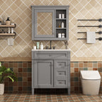 Bathroom Vanity With Top Sink, Freestanding Storage Cabinet With 2 Doors And 3 Drawers, Mirror Cabinet Included - Gray