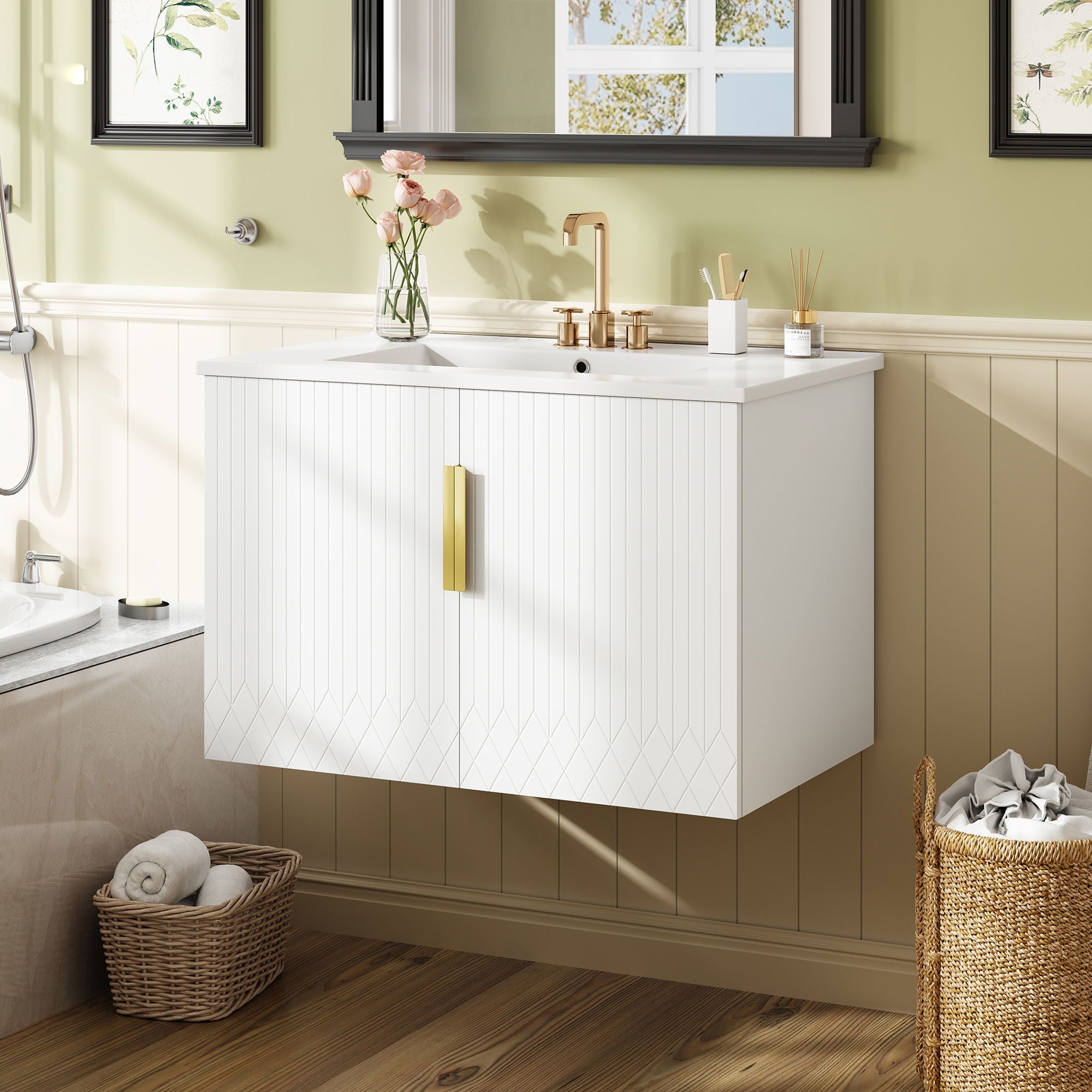 Bathroom Vanity With Sink, Rectangular Storage Cabinet With 2 Soft Closing Doors