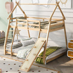 Georgiana - Twin Over Queen House Bunk Bed With Climbing Nets And Climbing Ramp