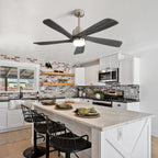 Modern Ceiling Fan With Dimmable LED Light 5 Solid Wood Blades Remote Control Reversible Dc Motor With Smart App Control - Nickel