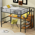 Loft Bed With Desk, Storage Staircase, Small Wardrobe And LED Light