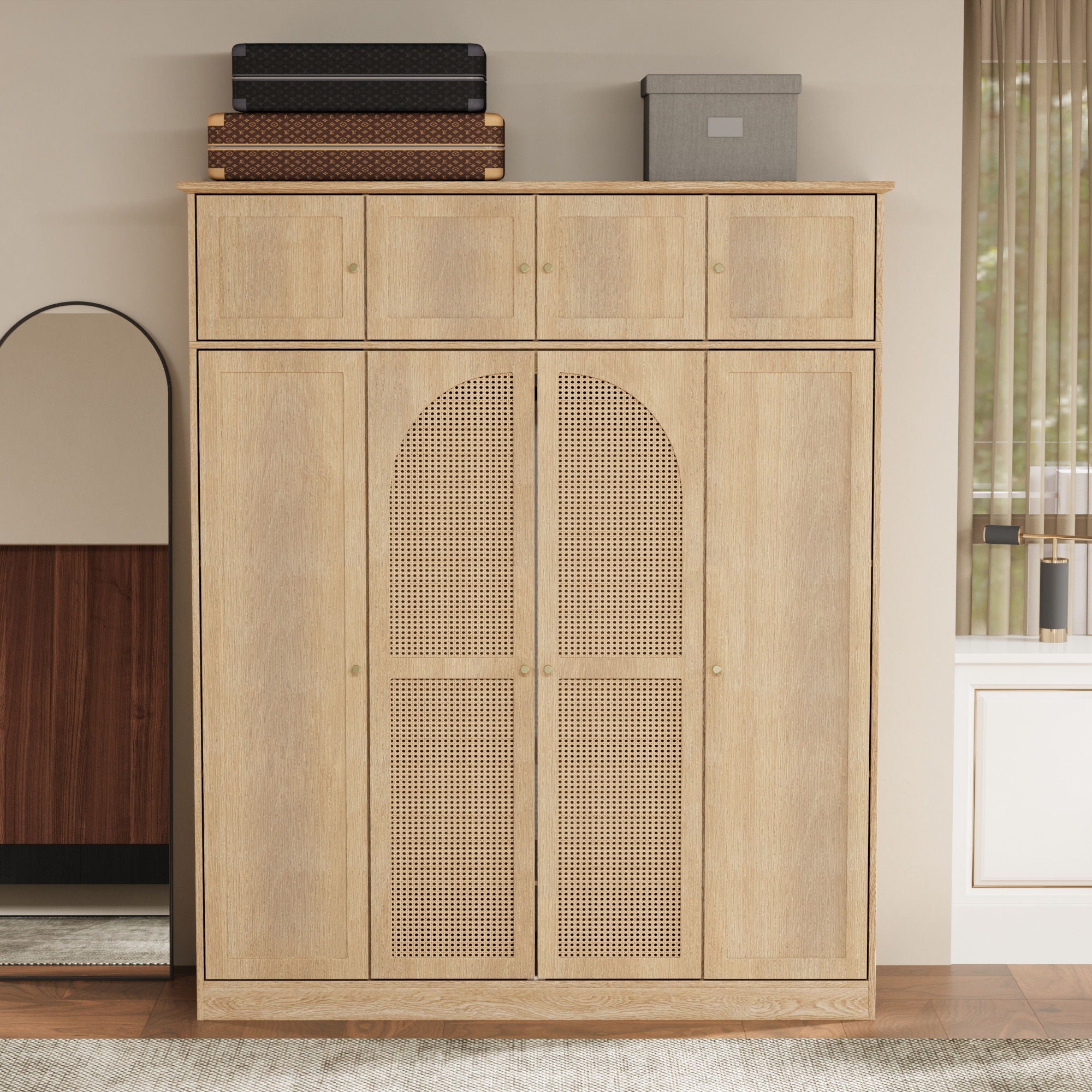 8 Door Armoire Wardrobe With Adjustable Shelves And Hanging Rod
