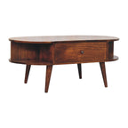Oval Coffee Table With 1 Drawer - Chestnut