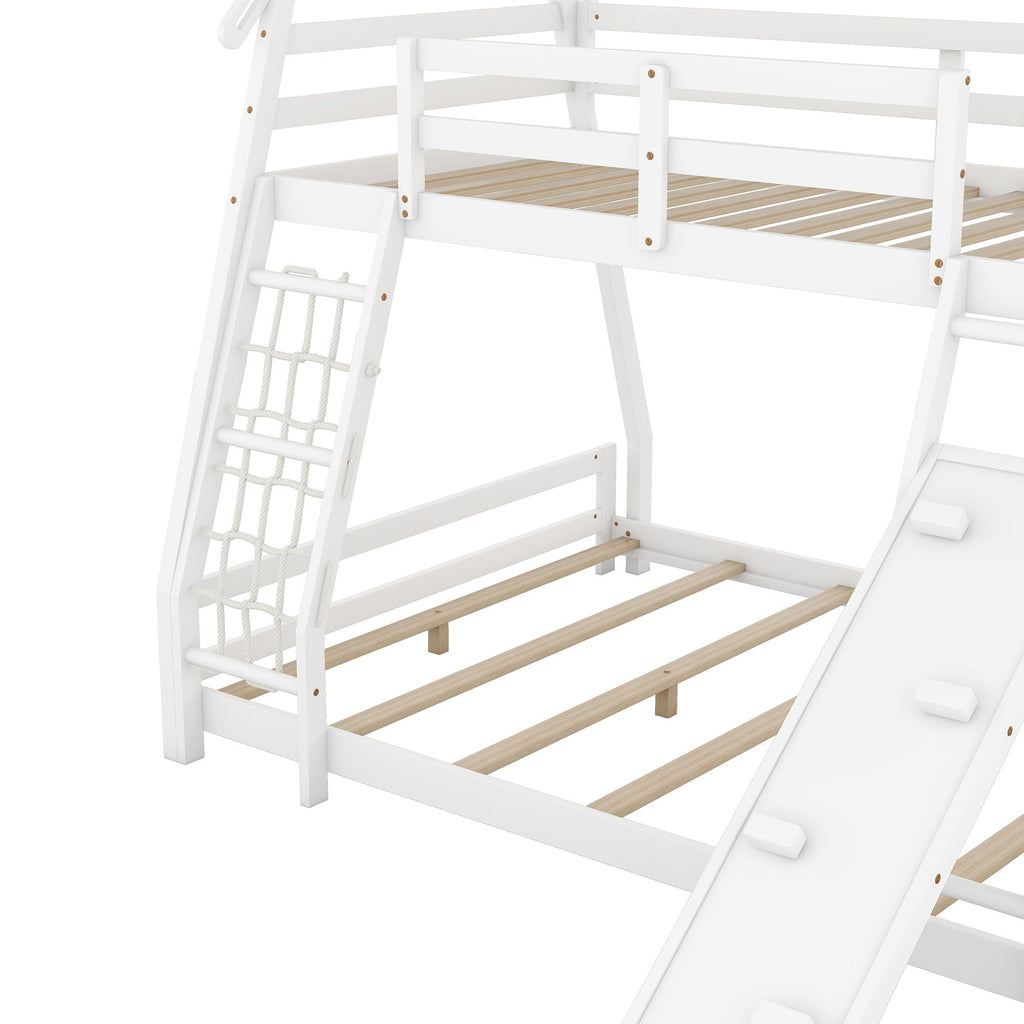 Georgiana - Twin Over Queen House Bunk Bed With Climbing Nets And Climbing Ramp