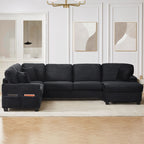 Upholstered U-Shaped Sectional Sofa With Movable Ottoman And Side Storage Pockets