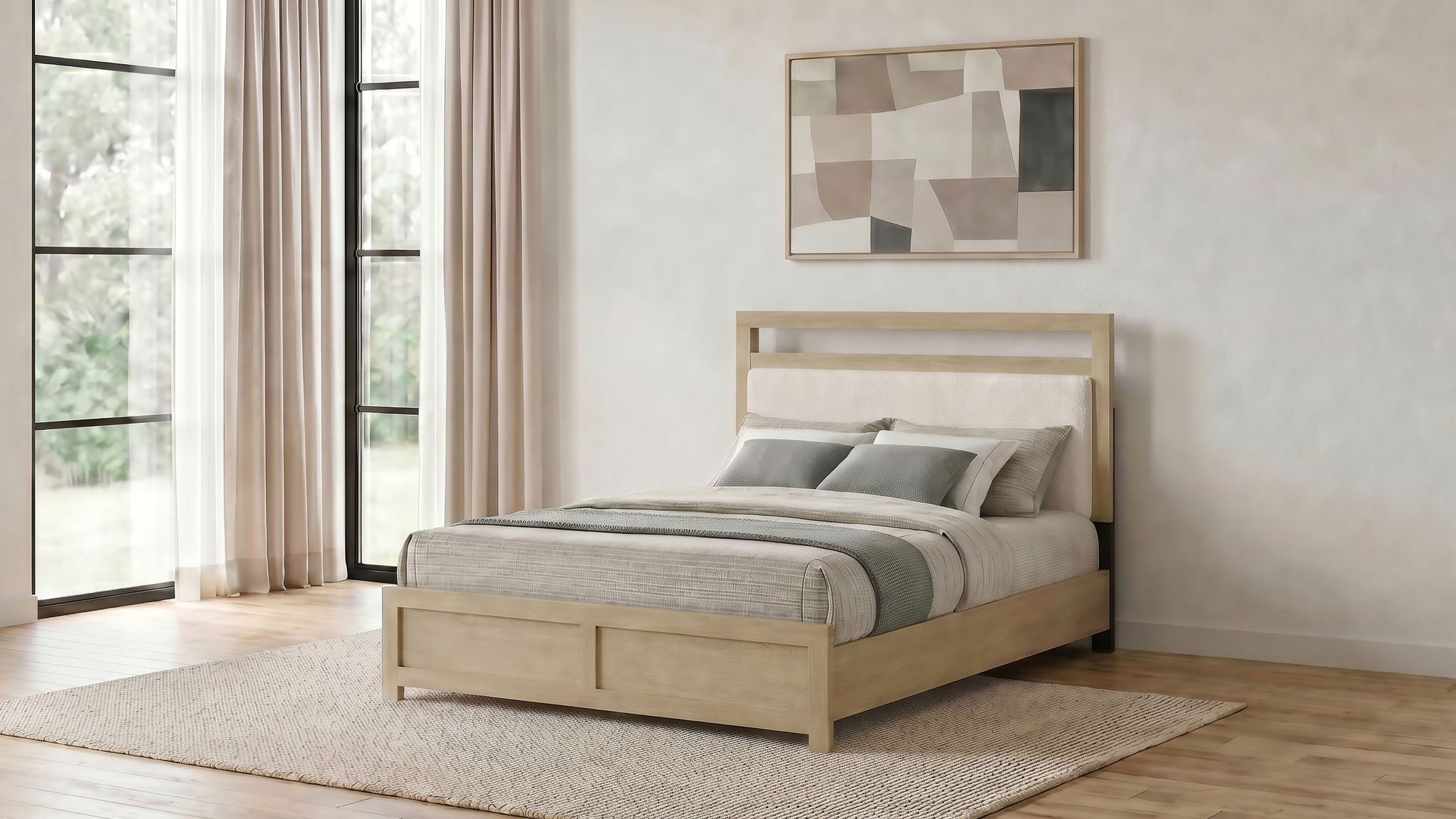 Hendricks Queen Panel Headboard Platform Bed Light Oak