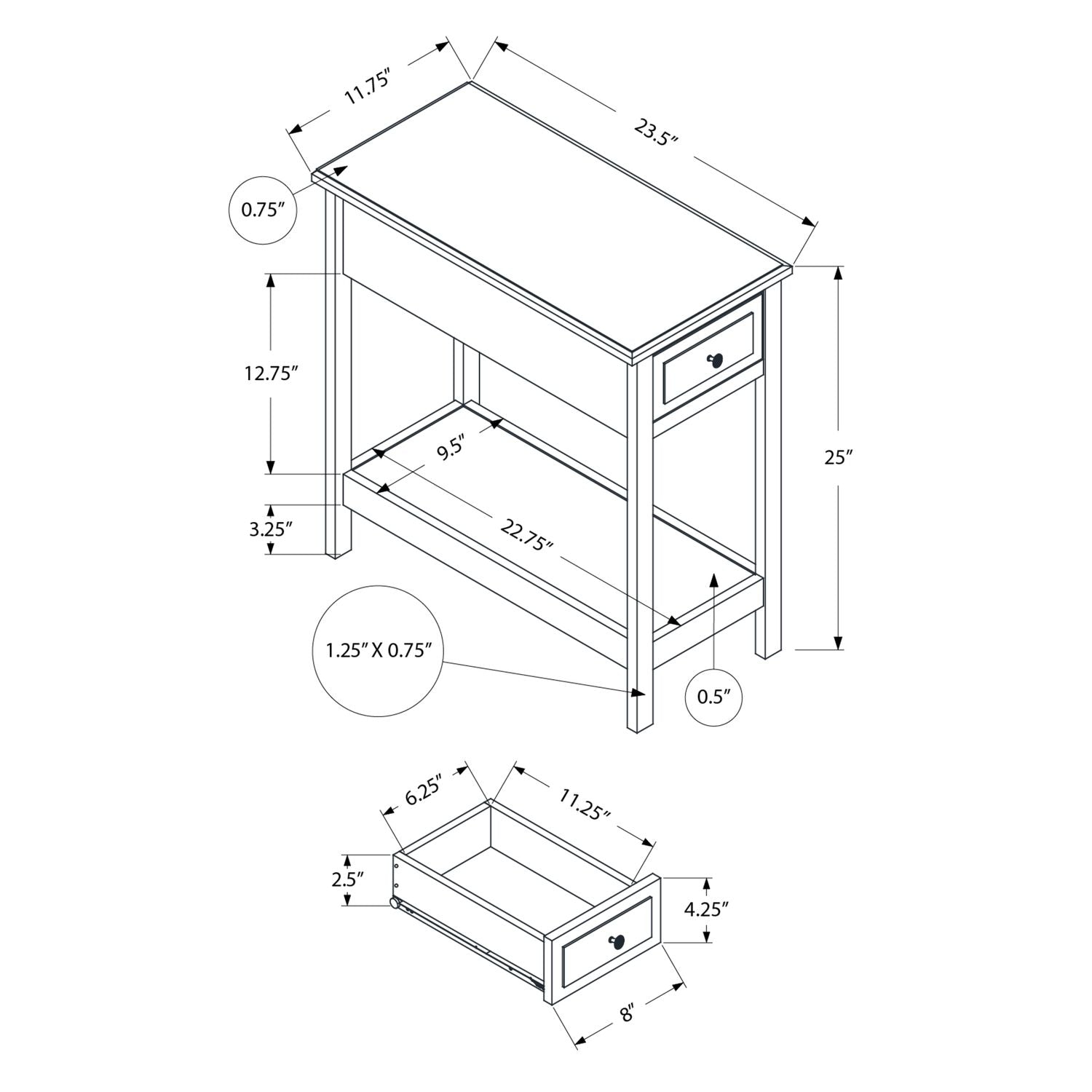 Accent End Table, 2 Tier, Storage Drawer, Transitional - Walnut