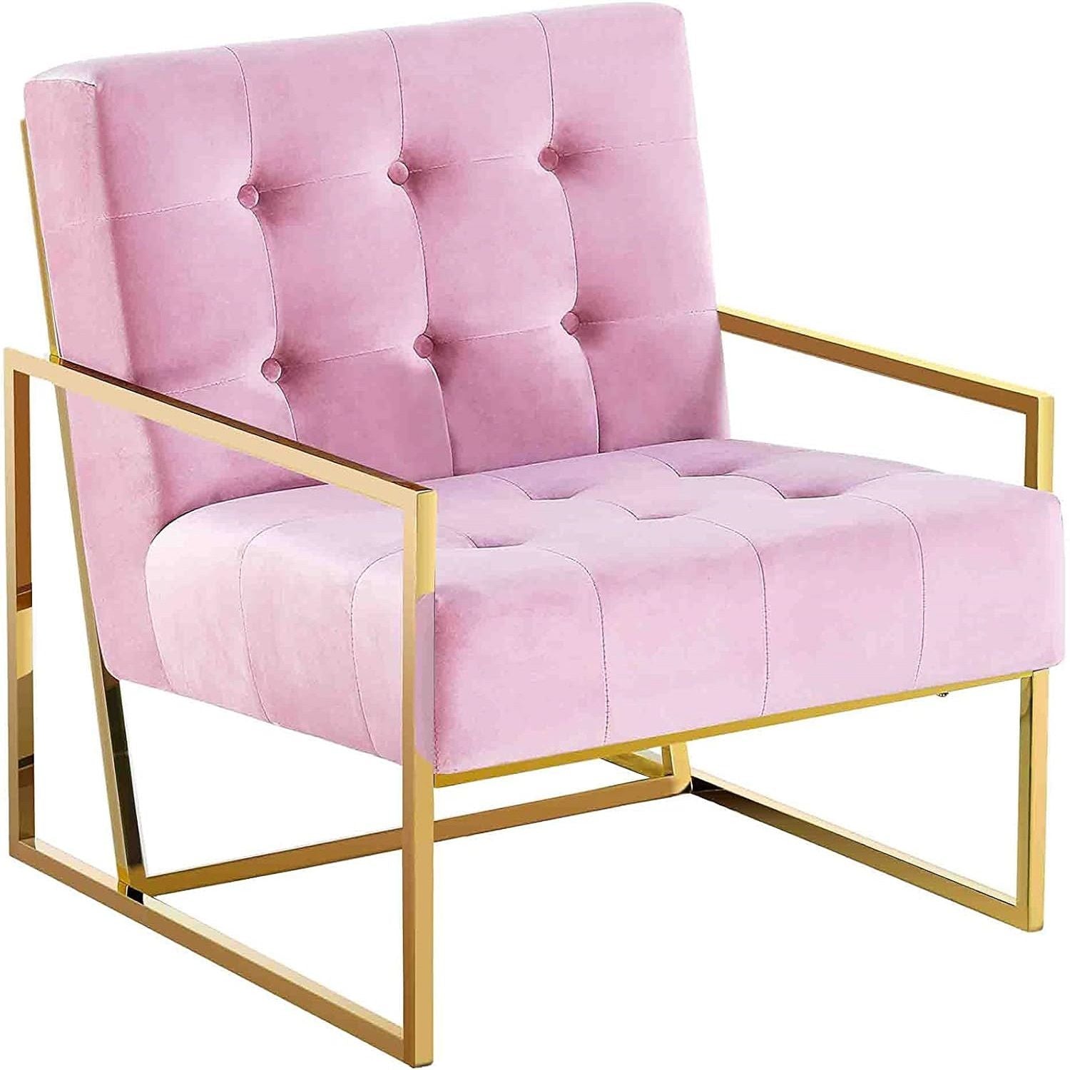 Tufted Accent Armchair With Frame For Living Room - Pink / Gold