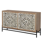 Carved 4 Door Cabinet, Storage Sideboard For Living Room - Multi