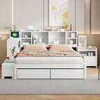 Platform Bed With Multi Functional Storage Space, Nightstand, 2 Drawers, USB Ports And Desk