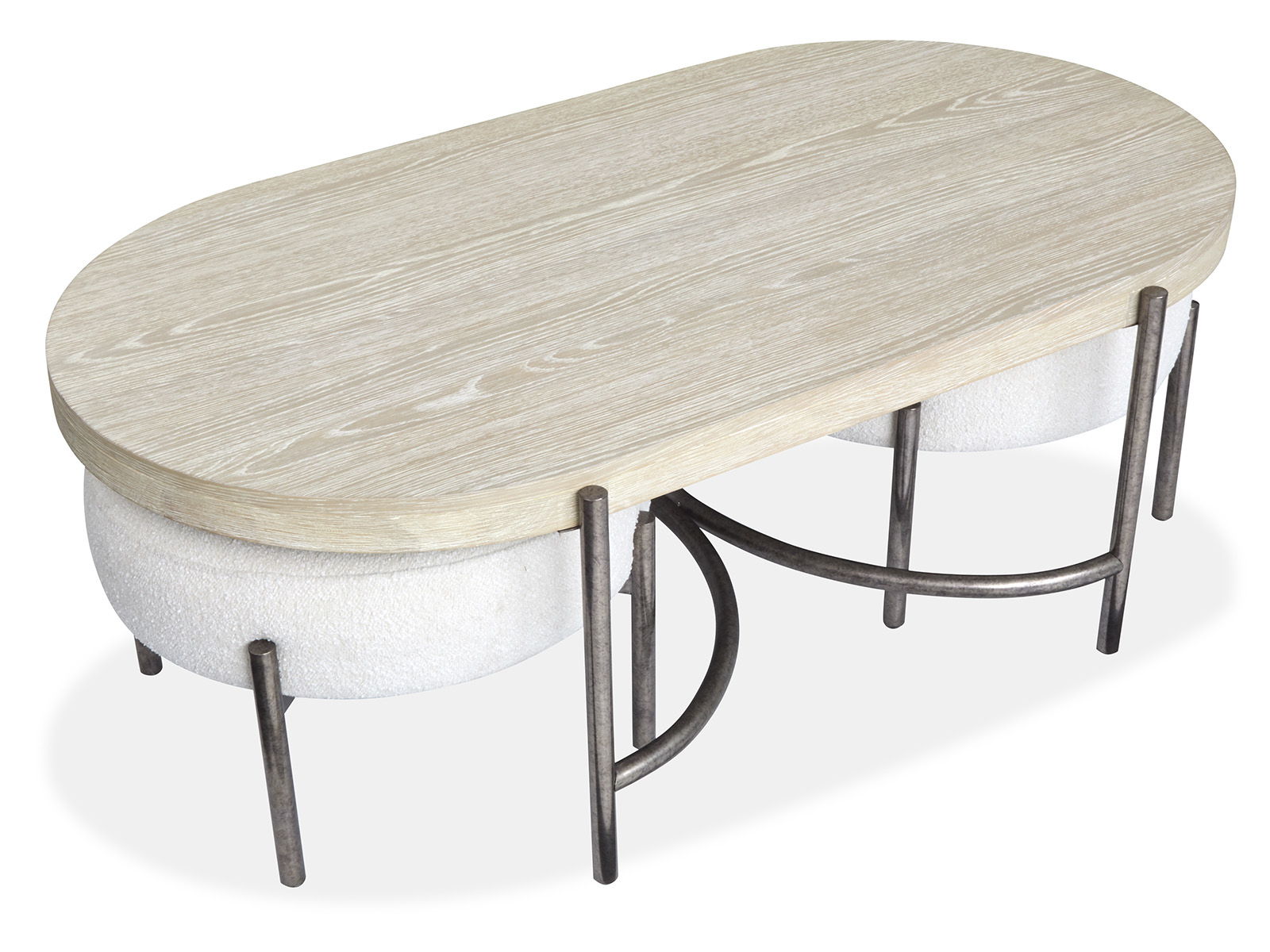 Jennings - Oval Cocktail Table With Two Ottomans - Edgecomb Gray And Weathered Antique Nickel