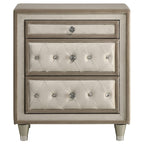 Antonella Upholstered 3-drawer Nightstand Ivory and Camel
