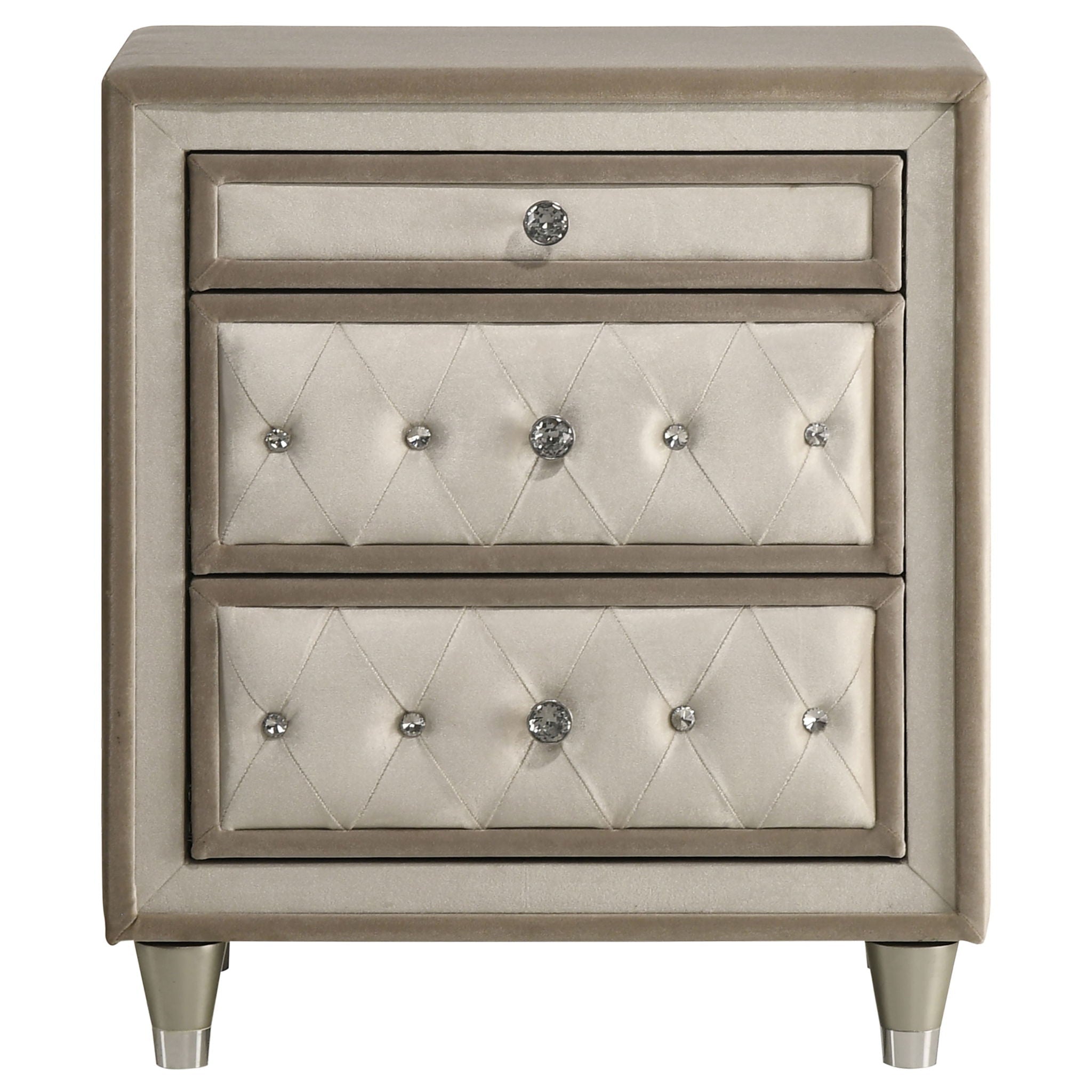 Antonella Upholstered 3-drawer Nightstand Ivory and Camel
