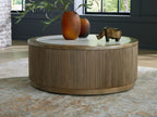 Camdill - Round Cocktail Table - Light Brown / White