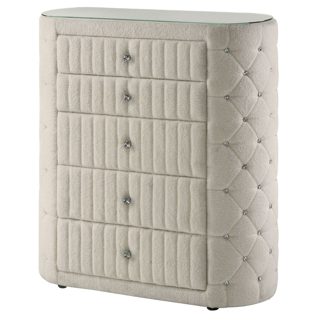 Sonya 5-drawer Upholstered Bedroom Chest of Drawers Ivory